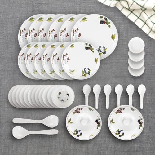 GLEEVERS X USHA Shriram Dine Smart Melamine 40 Pieces Dinner Set Heat-Resistant | Durable | Light-Weight | BPA Free | House Warming Gifts for New Home | Wedding Gift for Couple(Blue Berry)