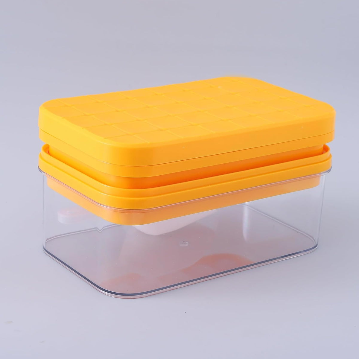 Homestic 2 Layer Ice Cube Tray with Lid | Ice Cube Storage Box with Ice Scoop | 56 Ice Cube Molds for Freezing | One-Press Demolding | BPA Free | Orange