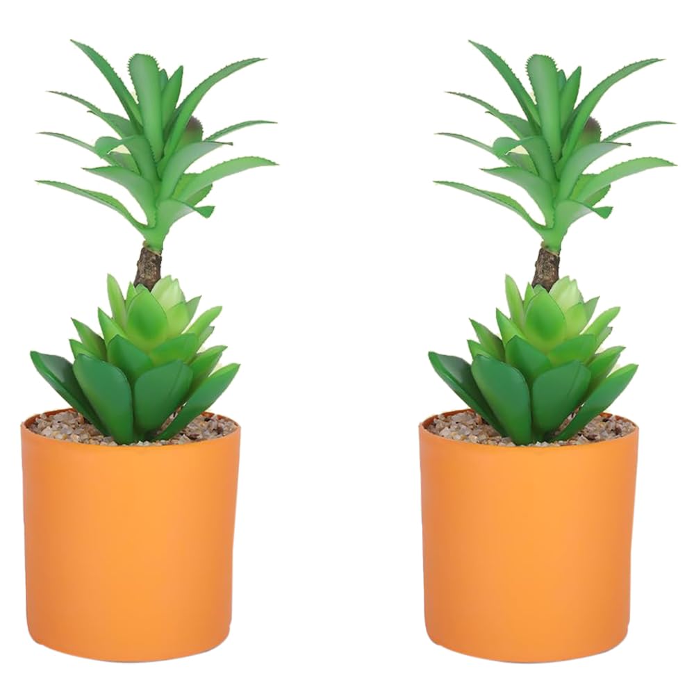 Kuber Industries Artificial Plants for Home D?cor|Natural Looking Indoor Fake Plants with Pot|Artificial Flowers for Decoration-Pack of 2 (Green)