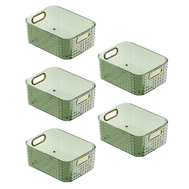 Kuber Industries Pack of 5 Multipurpose Portable Storage Container| Pantry Organise Basket | Organizer For Kitchen bathroom Accessories | Vanity Bins for Desktop Cosmetic-Storage | Dark Green
