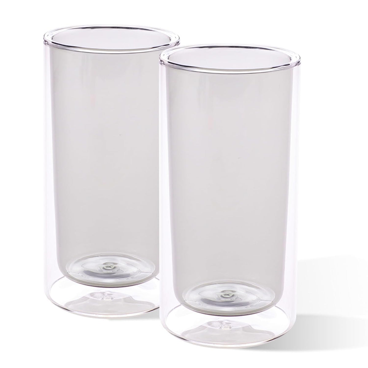 Kuber Industries 2 Pcs Double Walled Glasses | Borosilicate Glass Tumblers for Water | High Heet Resistance | Microwave & Dishwasher Safe | Juice Glasse | 250 ML | Pack of 1 | Gray