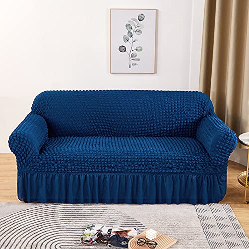 Kuber Industries Pack of 2 Sofa Cover | 3-Seater Sofa Cover | Sofa Chair Cover | Couch Cover for Hall | Universal Sofa Slipcover | Elastic Spandex Sofa Cover for Living Room | 3SSC002 | Dark Blue
