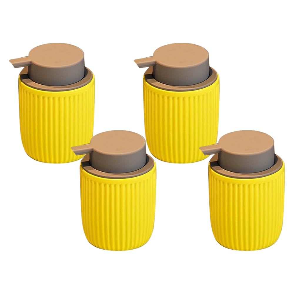 The Better Home 320ml Soap Dispenser Bottle - Yellow (Set of 4)   |Ceramic Liquid Pump Dispenser for Kitchen, Wash-Basin, and Bathroom