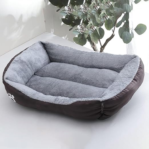 Petvit Dog & Cat Bed|Polyester Face with Cotton & Polyester Filling|Comfortable and Durable|Rectangle Pet Bed for Enhanced Stretching Space|Machine Wash|QY036BR-M|Brown