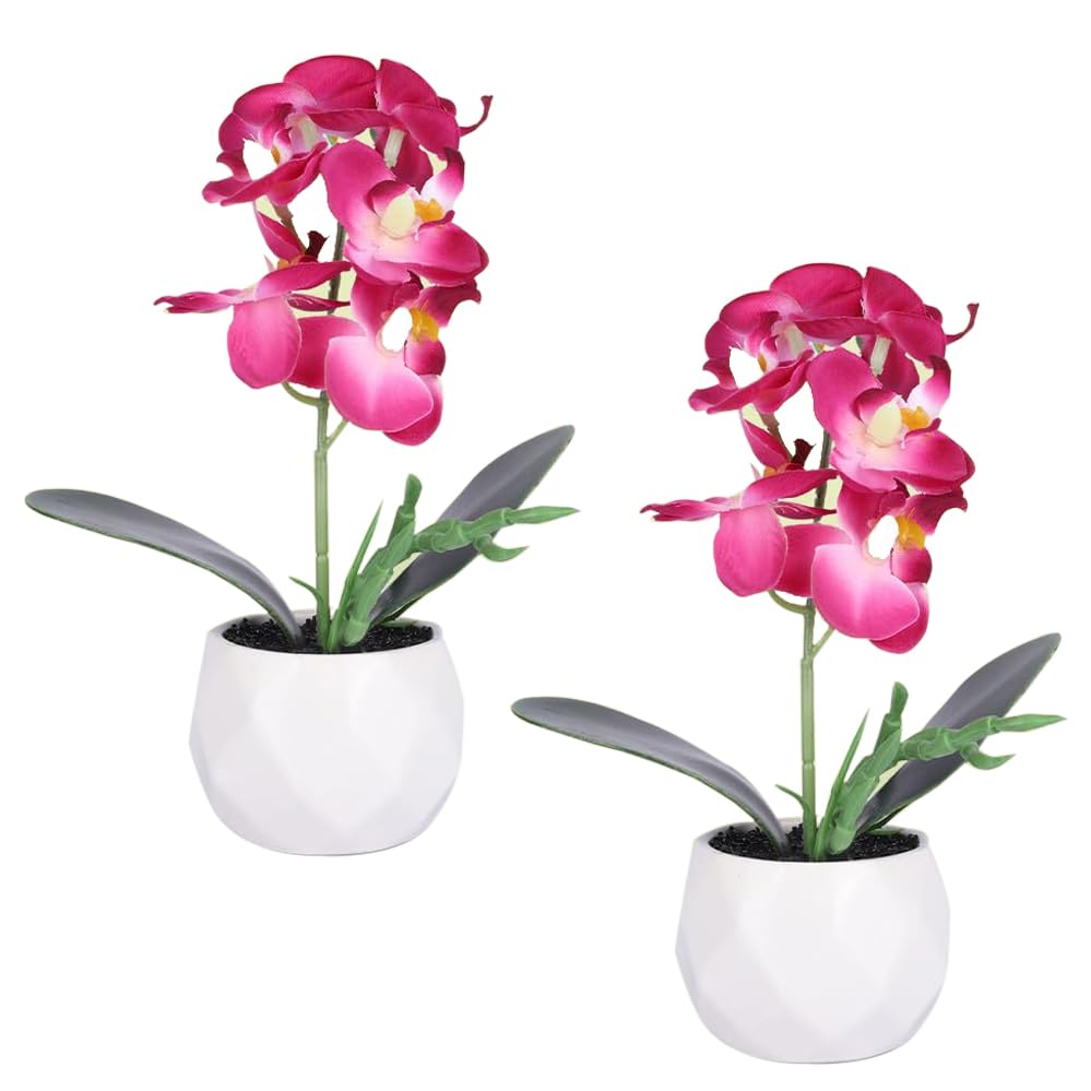 Kuber Industries Artificial Plants for Home D?cor|Natural Looking Indoor Fake Plants with Pot|Artificial Flowers for Decoration-Pack of 2(Pink)