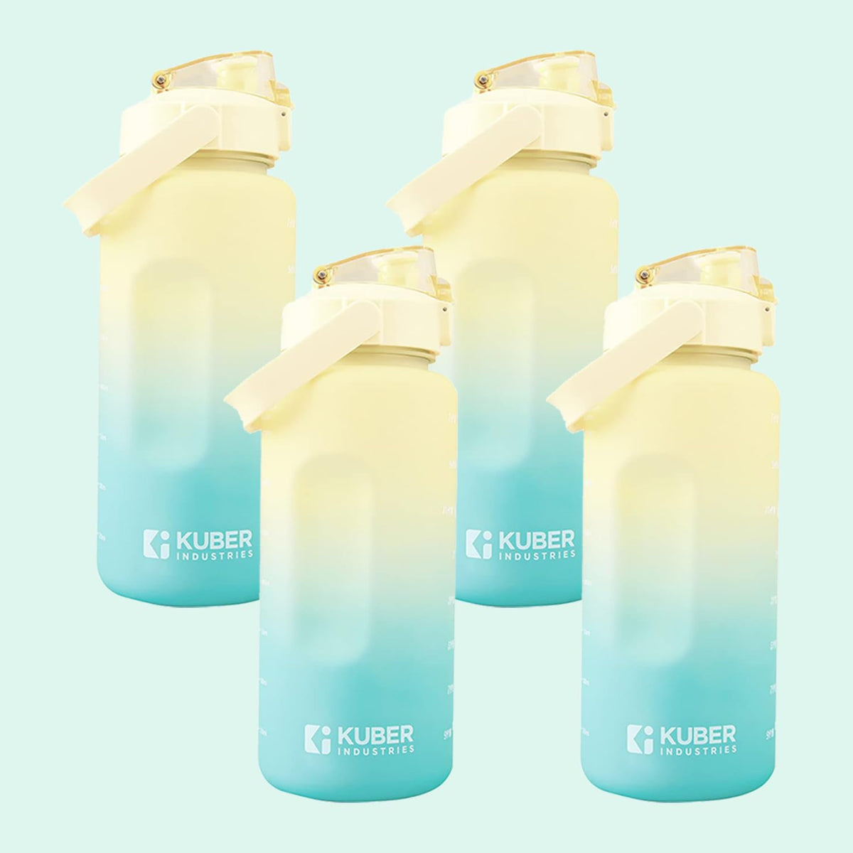 Kuber Industries 2 Litre Water Bottle with Time Marker|BPA Free,Leakproof,Non-Toxic & Durable|Sipper Water Bottle for Kids & Adults with Straw|For Gym,Home,Office & School |Yellow & Blue (Pack Of 4)