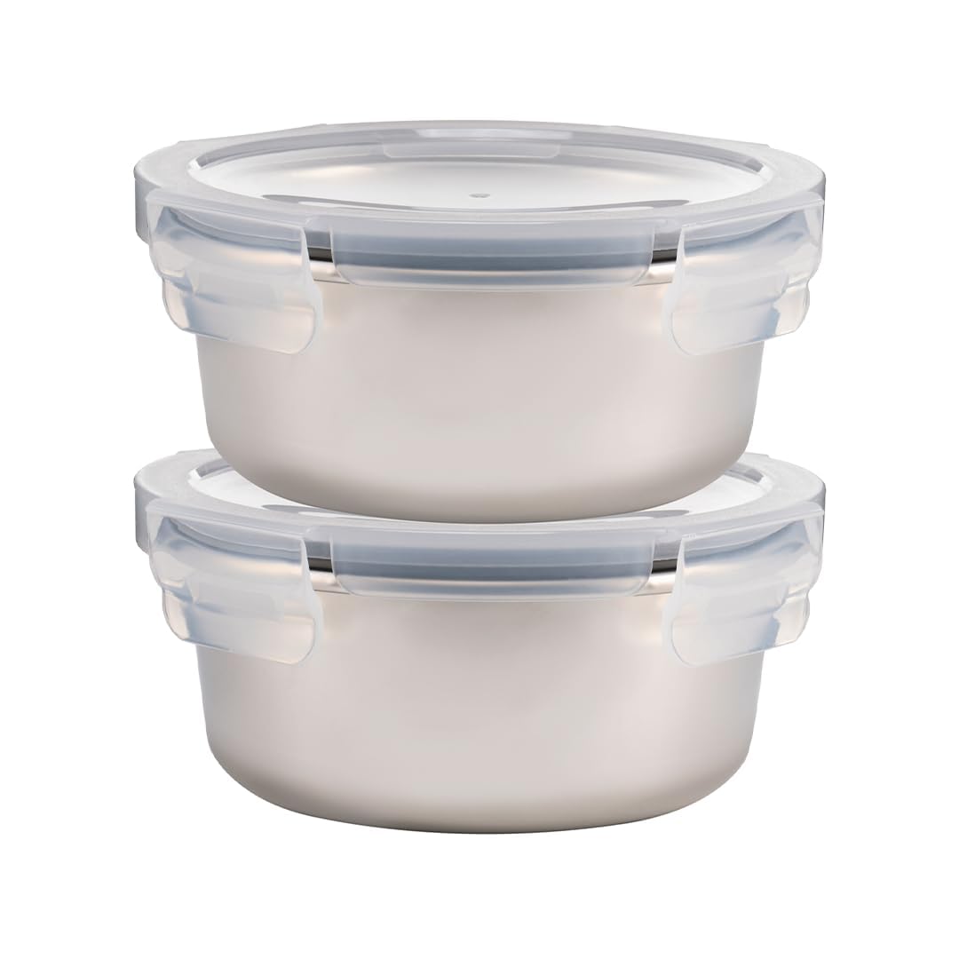 Kuber Industries Stainless Steel Food Container | Leakproof | Snap Lock Lid | Airtight | Lunch Box for Office Men, Women, Kids | Steel Tiffin Box (690ml, Pack of 2)