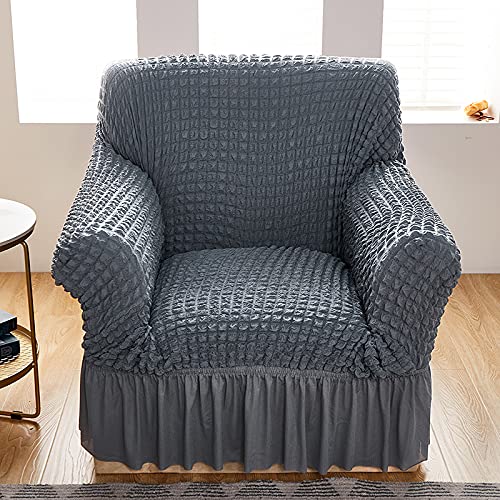 Kuber Industries Pack of 3 Sofa Cover | Single Seater Sofa Cover |Sofa Chair Cover |Couch Cover for Hall | Universal Sofa Slipcover | Elastic Spandex Sofa Cover for Living Room |OSSC004 |Silver Grey
