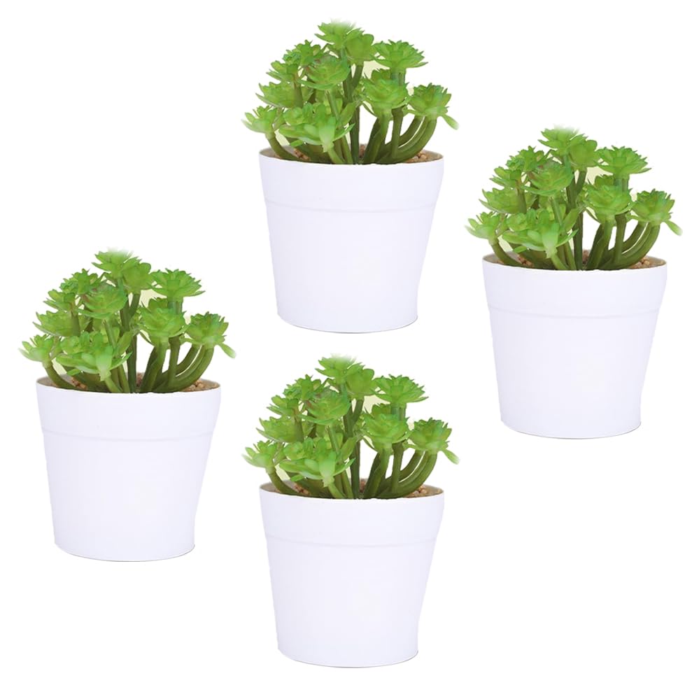 Kuber Industries Artificial Plants for Home Décor|Natural Looking Indoor Fake Plants with Pot|Artificial Flowers for Decoration-Pack of 4 (Green)