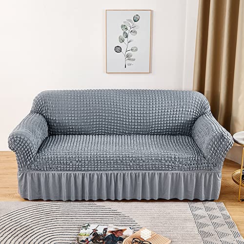 Kuber Industries Pack of 6 Sofa Cover | 3-Seater Sofa Cover | Sofa Chair Cover | Couch Cover for Hall | Universal Sofa Slipcover | Elastic Spandex Sofa Cover for Living Room | 3SSC004 | Silver Grey