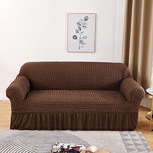 Kuber Industries Pack of 3 Sofa Cover | Two-Seater Sofa Cover | Sofa Chair Cover | Couch Cover for Hall | Universal Sofa Slipcover | Elastic Spandex Sofa Cover for Living Room | TSSC003 | Brown