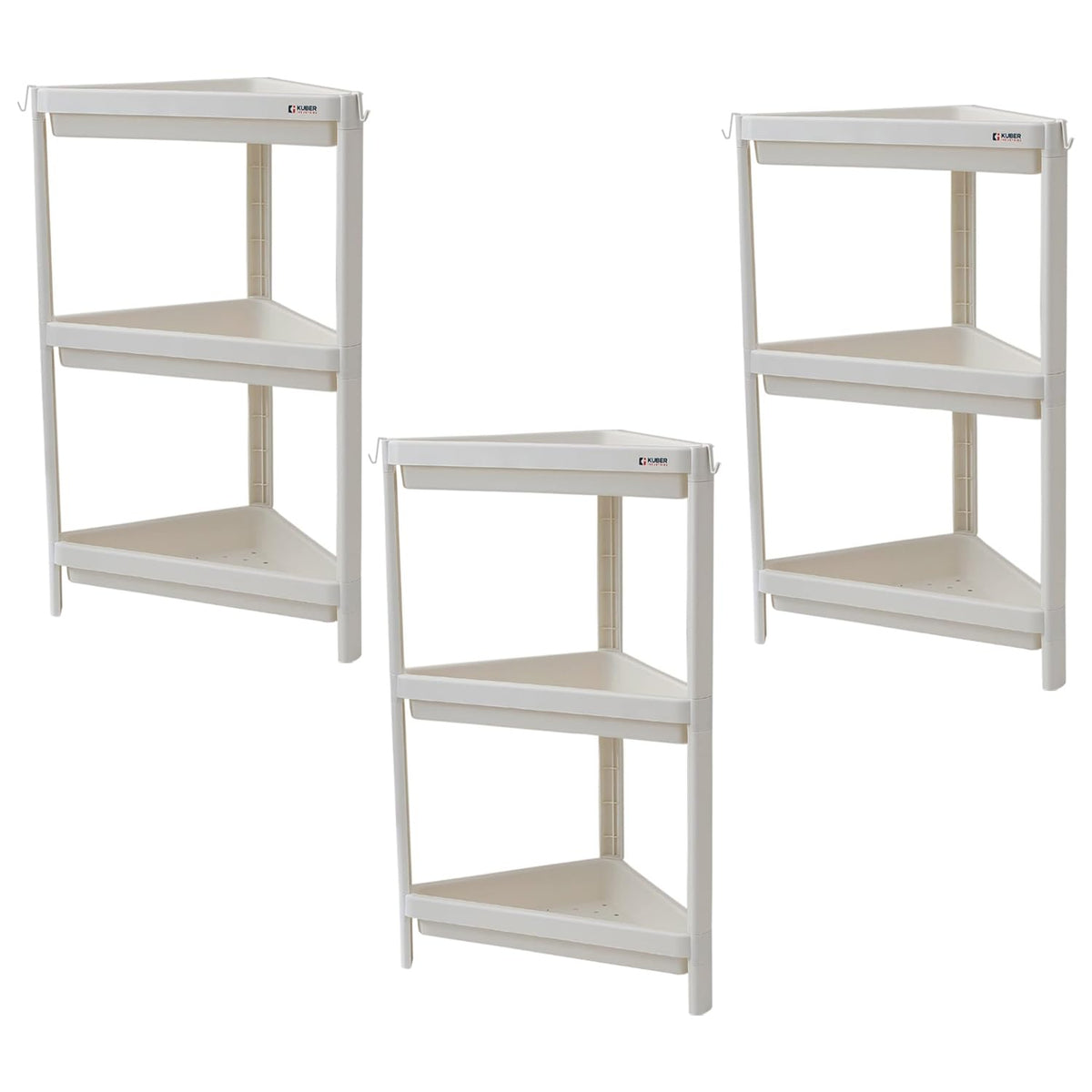 Kuber Industries PP Storage Shelf (Triangle)- 1743-Pack of 3-White