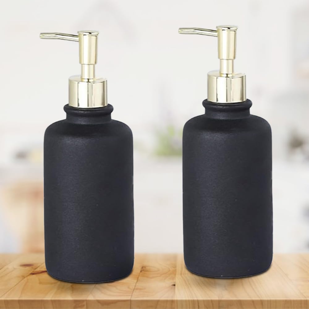 The Better Home 400ml Dispenser Bottle - Black (Set of 2) | Ceramic Liquid Dispenser for Kitchen, Wash-Basin, and Bathroom | Ideal for Shampoo, Hand Wash, Sanitizer, Lotion, and More