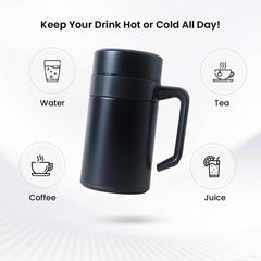 Kuber industries Stainless Steel Vacuum Insulated Mug With Lid 400 ML-Pack of 4 (Black)