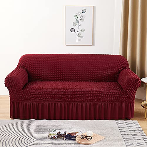 Homestic Sofa Cover | Two-Seater Sofa Cover | Sofa Chair Cover | Couch Cover for Hall | Universal Sofa Slipcover | Elastic Spandex Sofa Cover for Living Room | TSSC006 | Wine Red