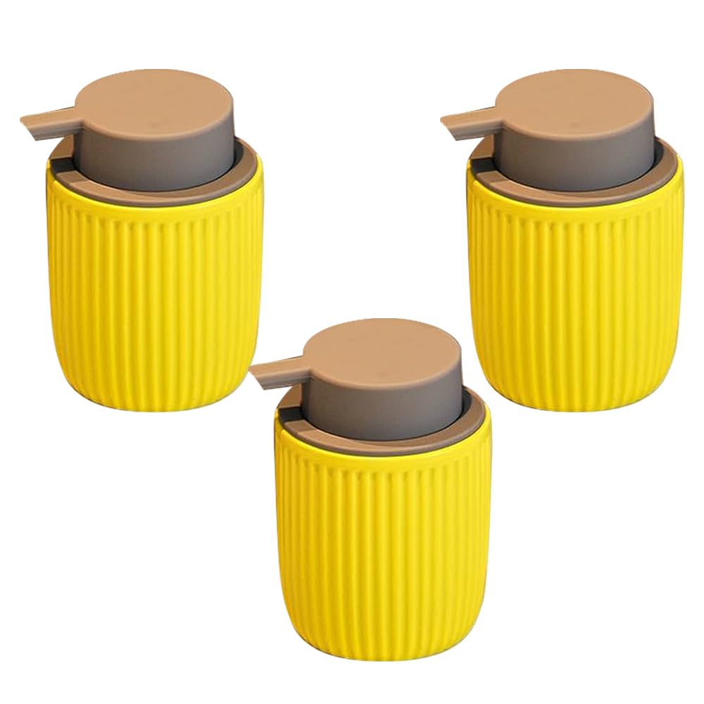 The Better Home 320ml Soap Dispenser Bottle - Yellow (Set of 3)   |Ceramic Liquid Pump Dispenser for Kitchen, Wash-Basin, and Bathroom