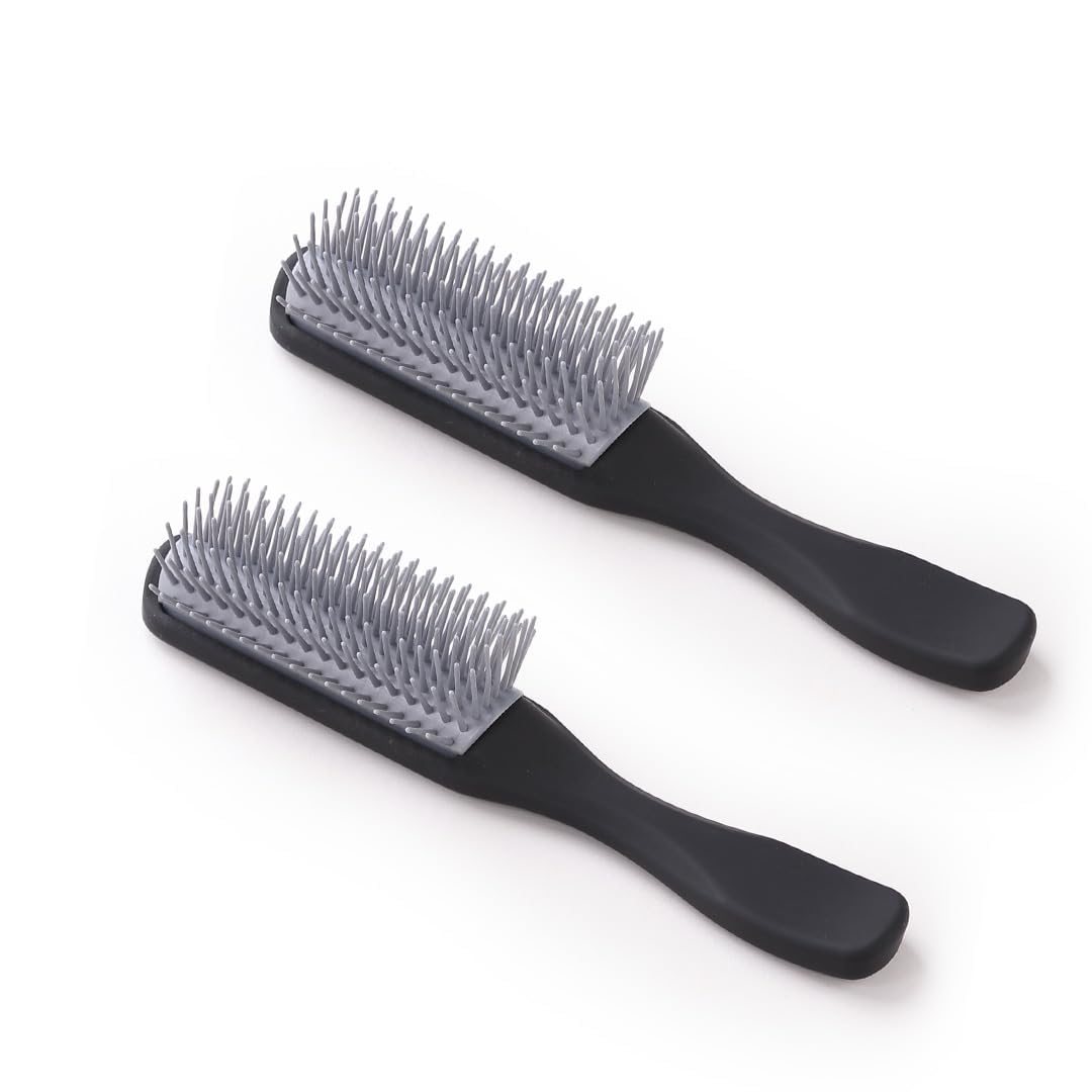 Homestic Hair Brush | Bristles Brush | Hair Brush with Paddle | Brush for Curly wavy Hairs | Suitable For All Hair Types | Hair Brush Styling Hair | 2 Piece | C19BLK | Black