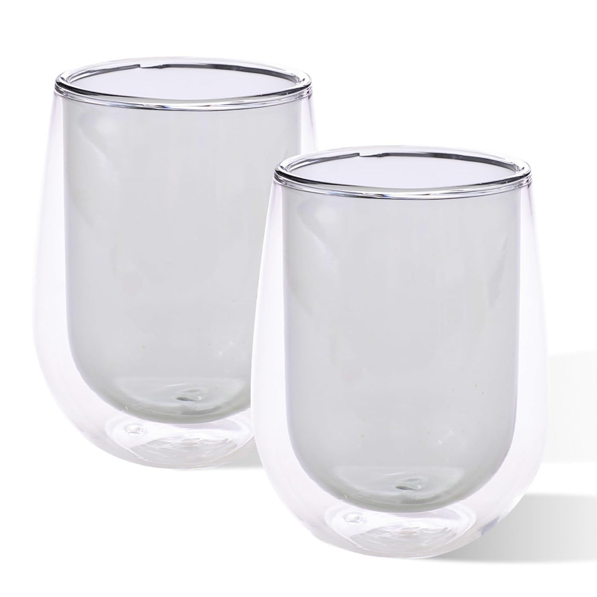 Kuber Industries 4 Pcs Double Walled Borosilicate Glass | High Thermal Resistance | Microwave & Dishwasher Safe | 190 ML | Pack of 2 | Grey