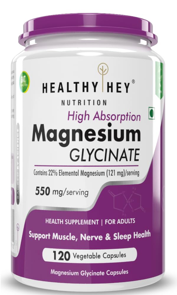 HealthyHey Nutrition High Absorption Magnesium Glycinate -120 Vegetable Capsules