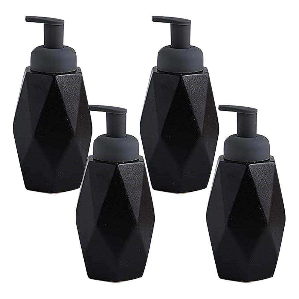 The Better Home 400ml Dispenser Bottle - Black (Set of 4) | Ceramic Liquid Dispenser for Kitchen, Wash-Basin, and Bathroom | Ideal for Shampoo, Hand Wash, Sanitizer, Lotion, and More