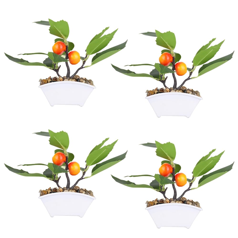 Homestic Pack of 4 Artificial Plants for Home Décor|Natural Looking Indoor Fake Plants with Pot|Artificial Flowers for Decoration (Orange)