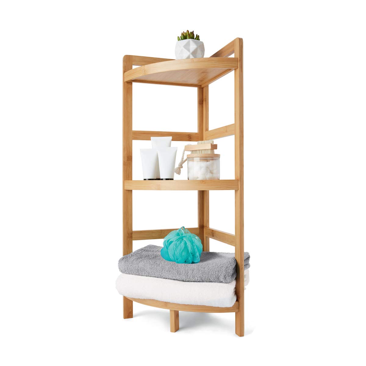 Anko Corner Tier 3 Shelf Bamboo Storage Rack Bathroom Organizer Shelves Toiletries