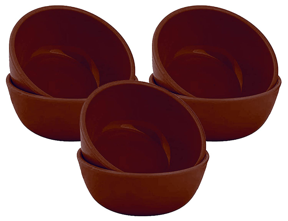 Kuber Industries Round Microwave Safe Unbreakable Plastic Square Katori/Bowl Set for,Rice,Soup,Pasta,Salad Bowls, 250 Ml (Set of 6) Brown-KUBMART15281