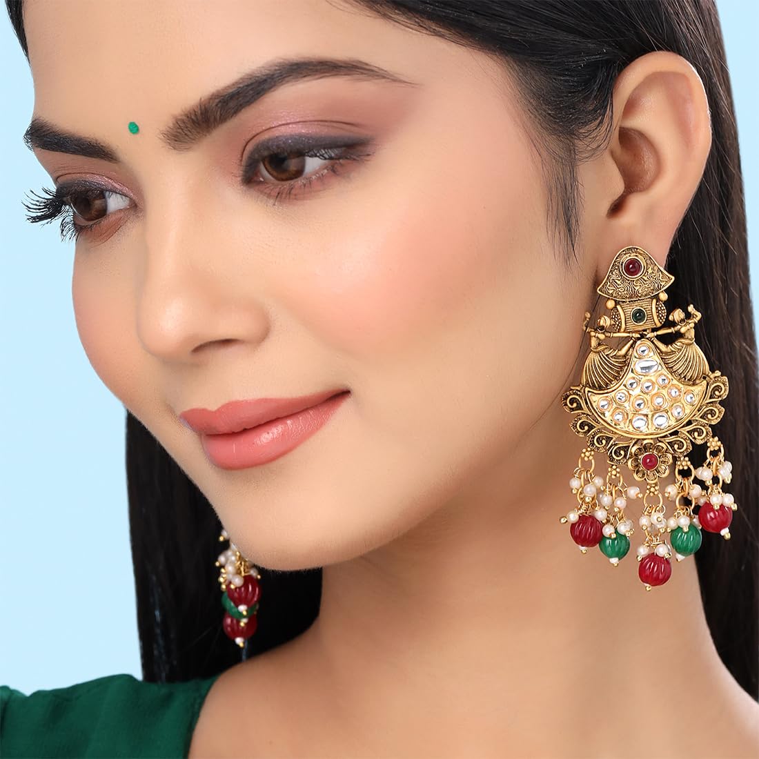 Yellow Chimes Kundan Drop Earrings - Ideal for Casual Outings