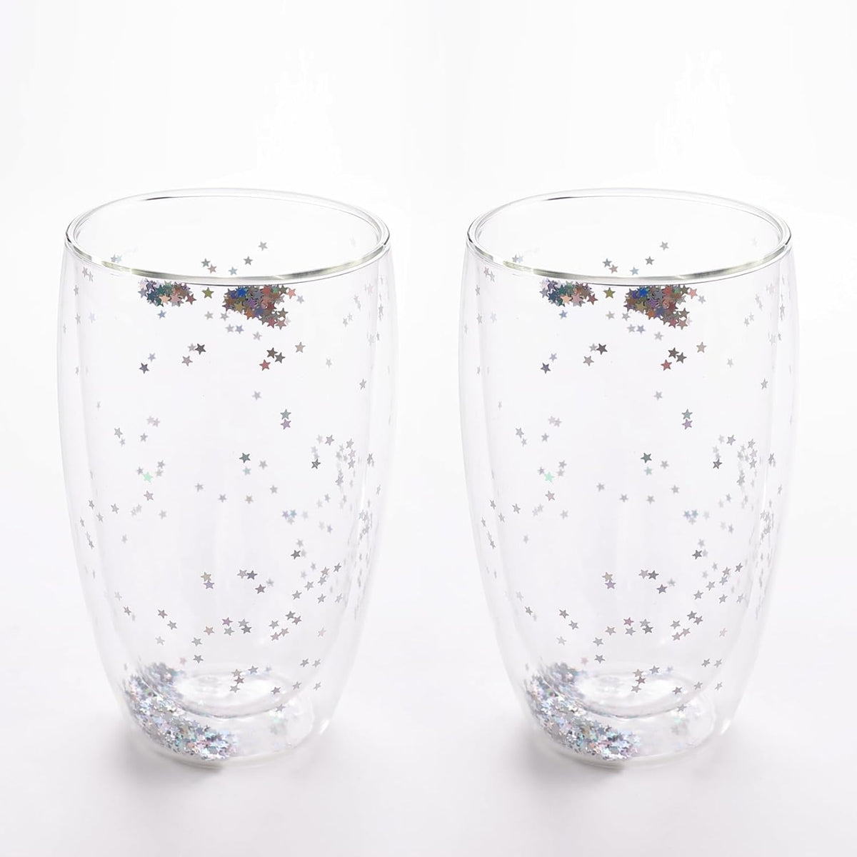 Kuber Industries Pack of 10: Star Sequin Double Walled Glasses | 450 ML | Transparent