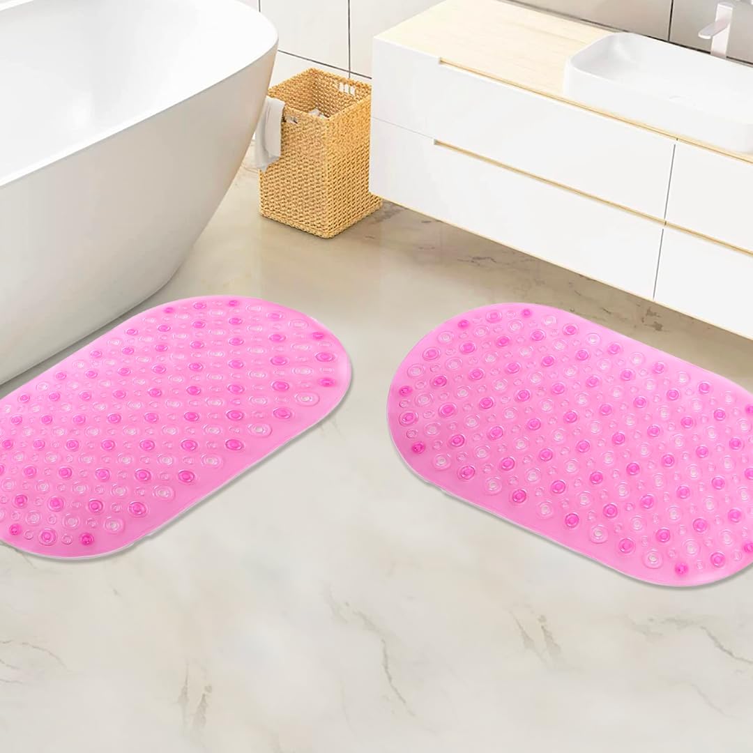 SAVYA HOME - Qty-2 Pink Nonslip Soft Rubber Bath Mat, Rain Mat for Bathtub and Shower, Anti Slip, Anti Bacterial, Machine Washable PVC Bath Mat for Bathroom | Size : 65 x 36 cm (Pink)