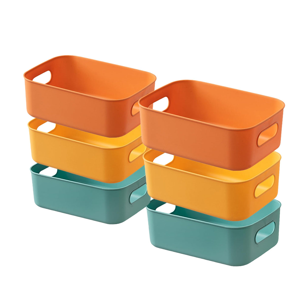 Kuber Industries (Set of 6) Plastic Baskets For Organizing (Medium) Storage Basket With Handle - For Makeup Items, Toys, Socks -Green, Yellow & Orange