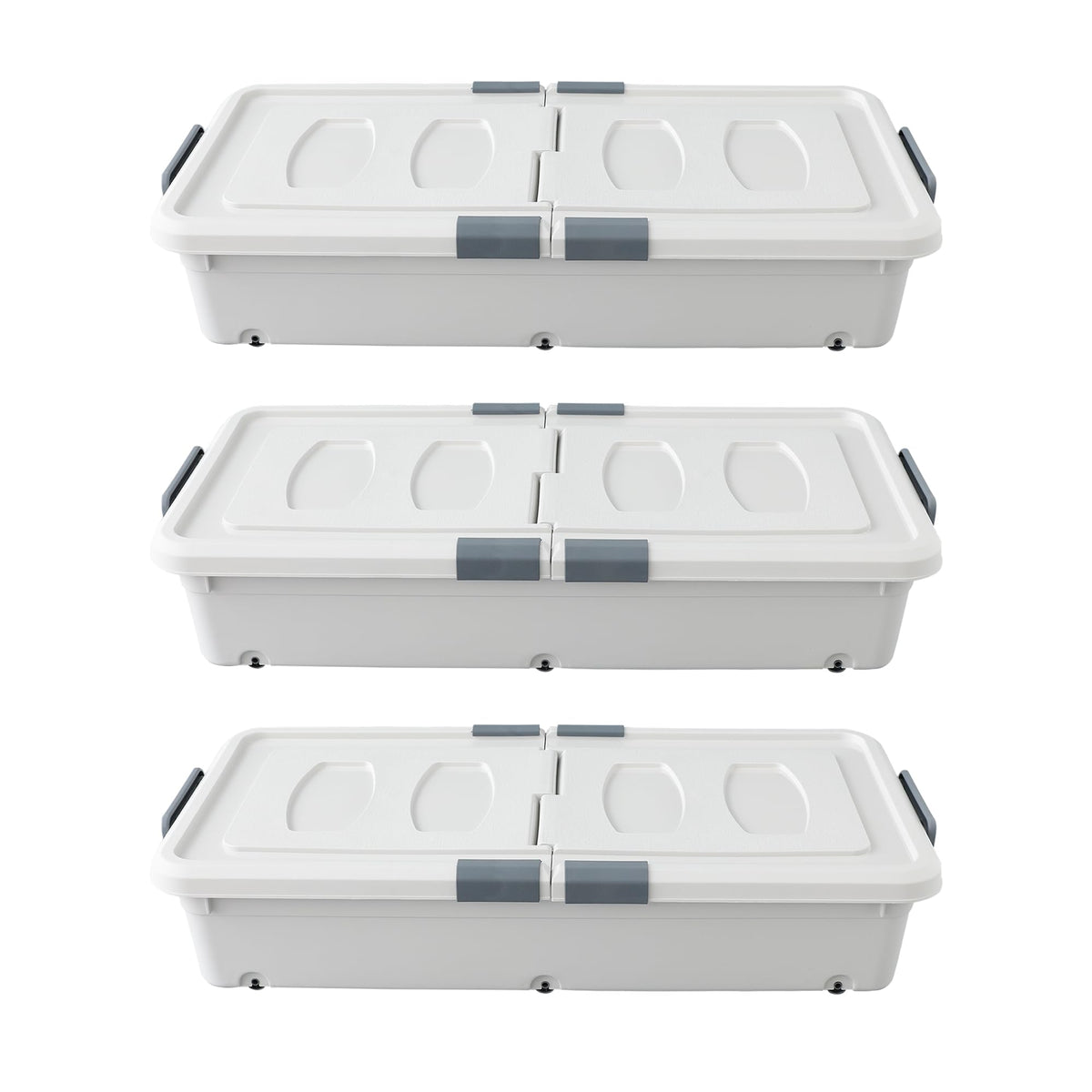 Kuber Industries Pack of 3 Underbed Storage Box | Storage Box with Double Open Lid and Wheels | Multipurpose Dustproof & Stackable Storage Box | YN156 | Gray & White