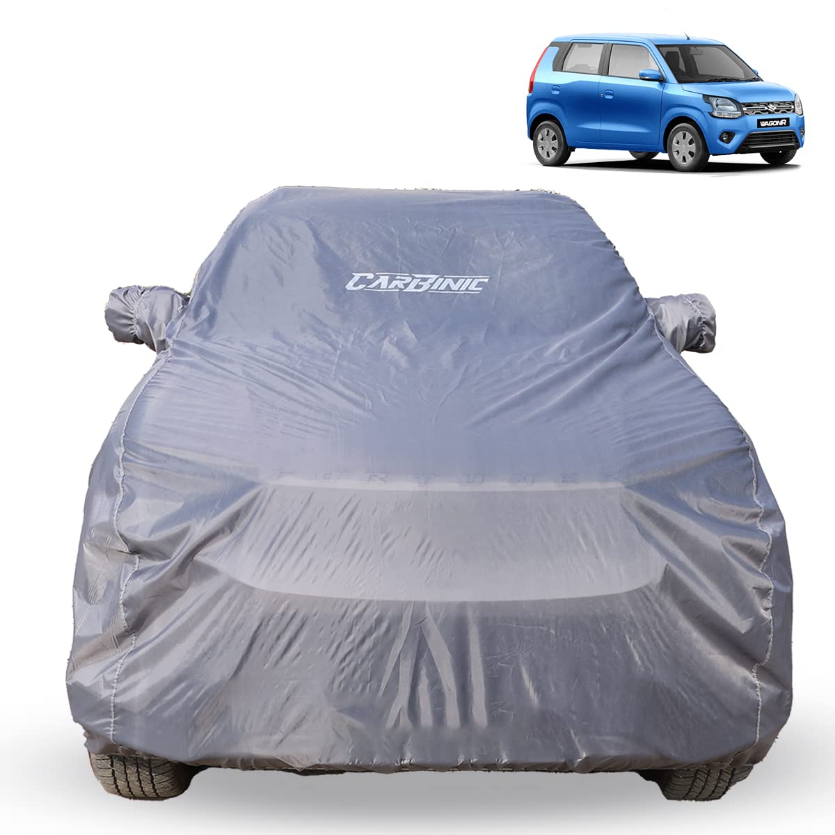 CARBINIC Car Body Cover for Maruti Wagon R 2019 | Water Resistant, UV Protection Car Cover | Scratchproof Body Shield | Dustproof All-Weather Cover | Mirror Pocket & Antenna | Car Accessories, Grey