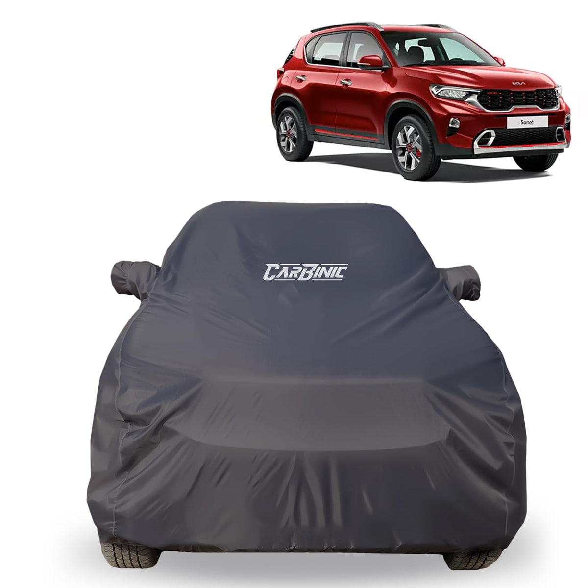 CARBINIC Car Body Cover for KIA Sonet 2020 |Water Resistant, UV Protection Car Cover |Scratchproof Body Shield| Dustproof All-Weather Cover| Mirror Pocket & Antenna |Car Accessories