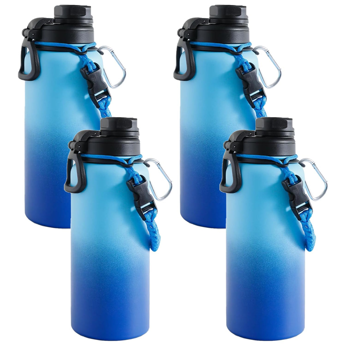 Kuber Industries Water Bottle | Steel Water Bottle for Daily Use | Vacuum Insulated Flask Water Bottle with Rope | Hot & Cold Water Bottle | 960 ML | LX-230609 | Pack of 4 | Aqua Blue
