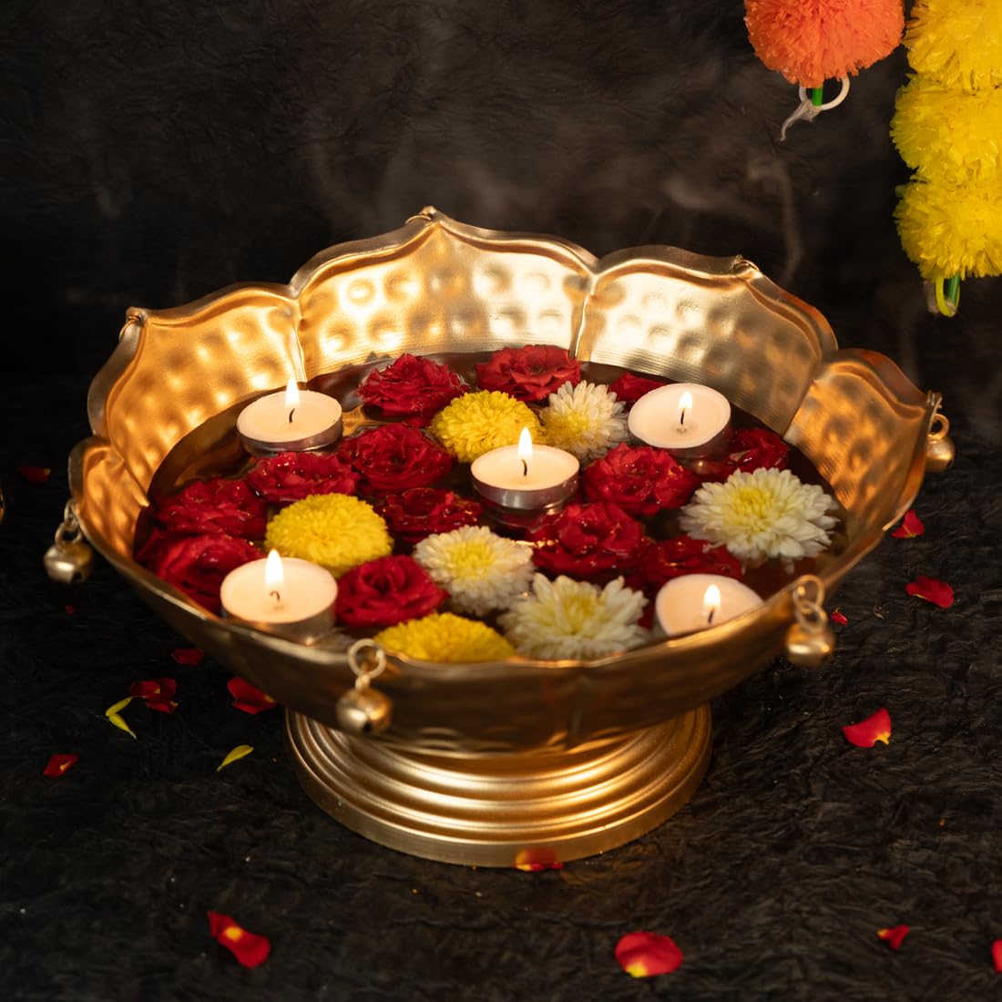 Ekhasa Iron Urli Bowl For Home Decor & Table Decoration | Floating Flowers, Tealight Candles Water Bowl For Diwali Pooja And Other Festivals | Gift For House Warming Ceremony (Medium), 620 Ml