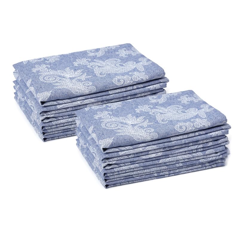 Encasa Dining Table Napkins Set of 12 I Size 45x45 cm I Floral Beige Jacquard Style Print on Homespun Cotton I Fast Colours, Machine Washable