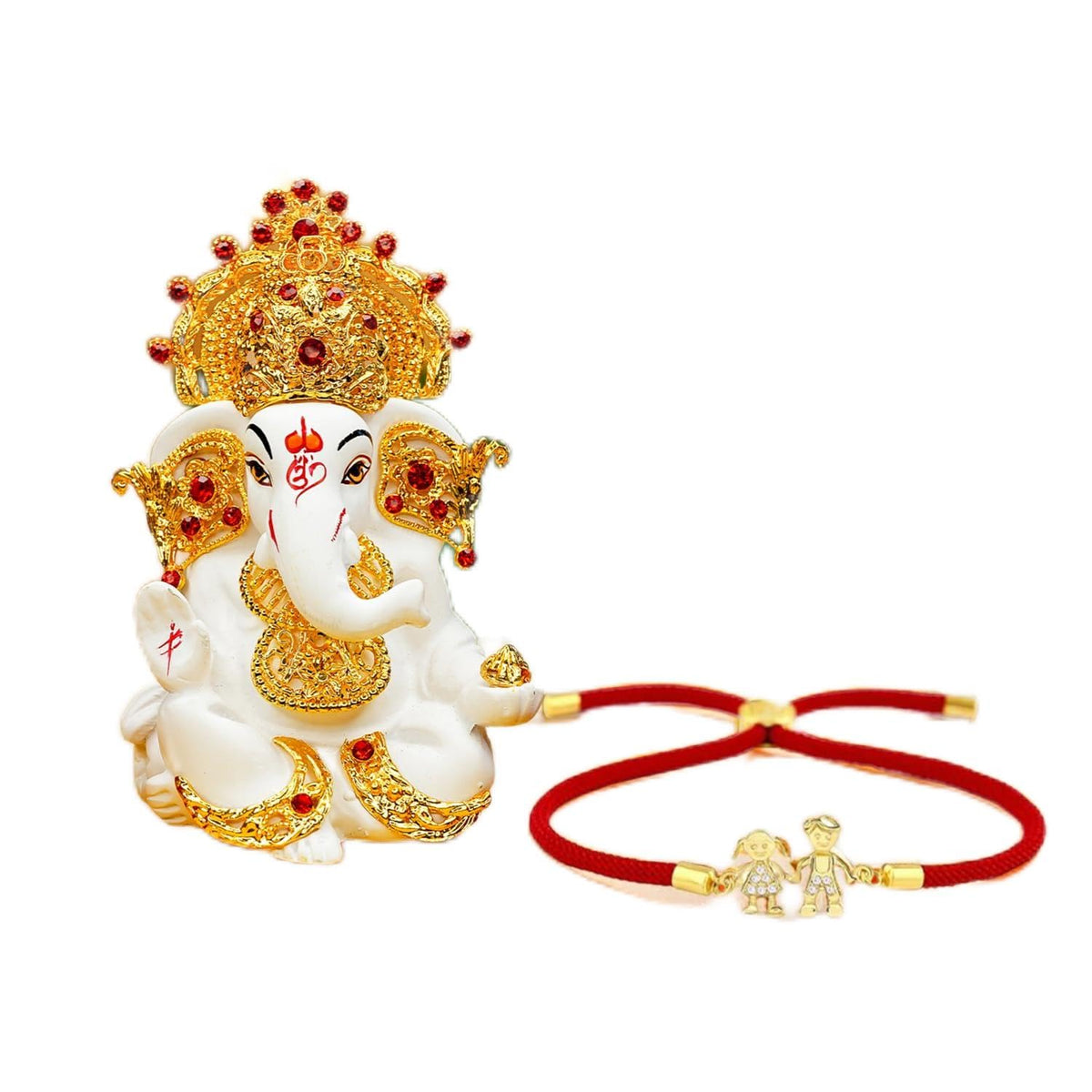 Ekhasa Rakhi Gift Set for Brother | Brother Sister Raakhi with Ganesha Idol Combo | Designer Lumba Rakhis | Raki for Kids Bracelet for Men, Women | Rakshabandhan Rakhee Combo Kit (Red Rakhi Bracelet)