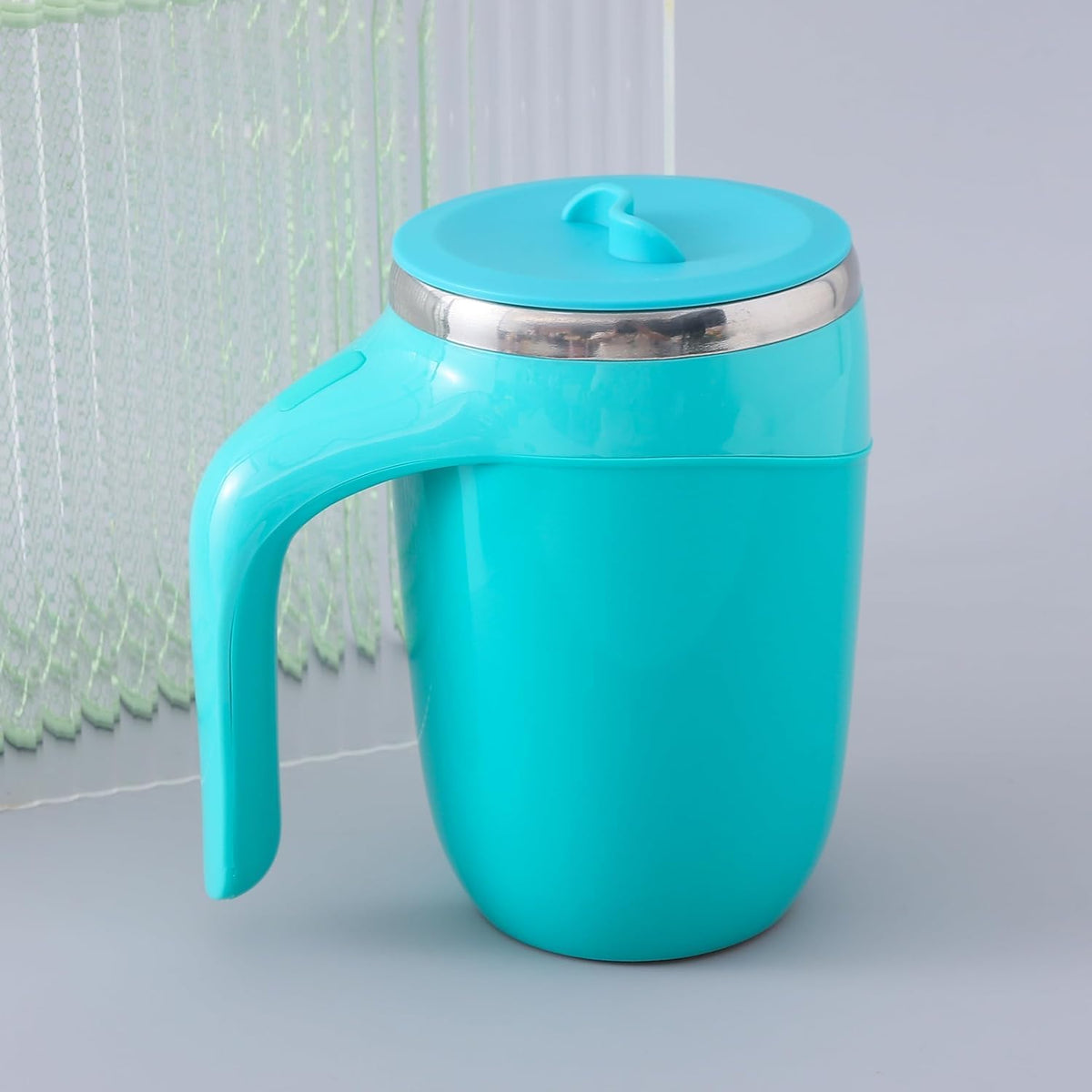 Homestic Anti-Fall Insulated Coffee Mug with Suction Bottom | Leak-Proof Stainless Steel Tumbler | Coffee Mug with Lid and Handle | 500 ML | Blue