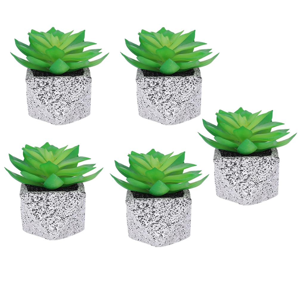 Kuber Industries Artificial Plants for Home Décor|Natural Looking Indoor Fake Plants with Pot|Artificial Flowers for Decoration-Pack of 5 (Green)