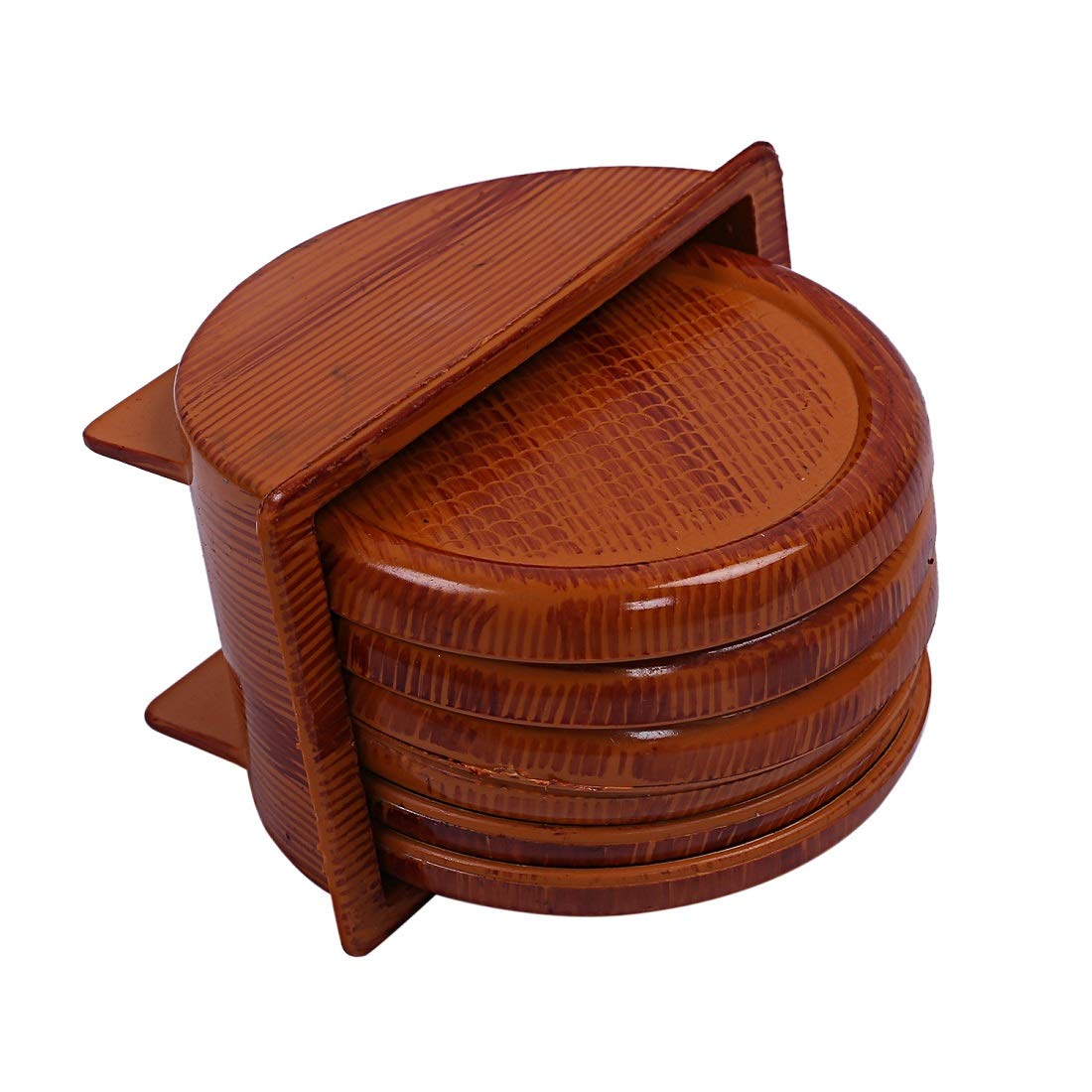 Kuber Industries 6 Pieces Tea Coaster with Stand (Brown) -CTKTC024985