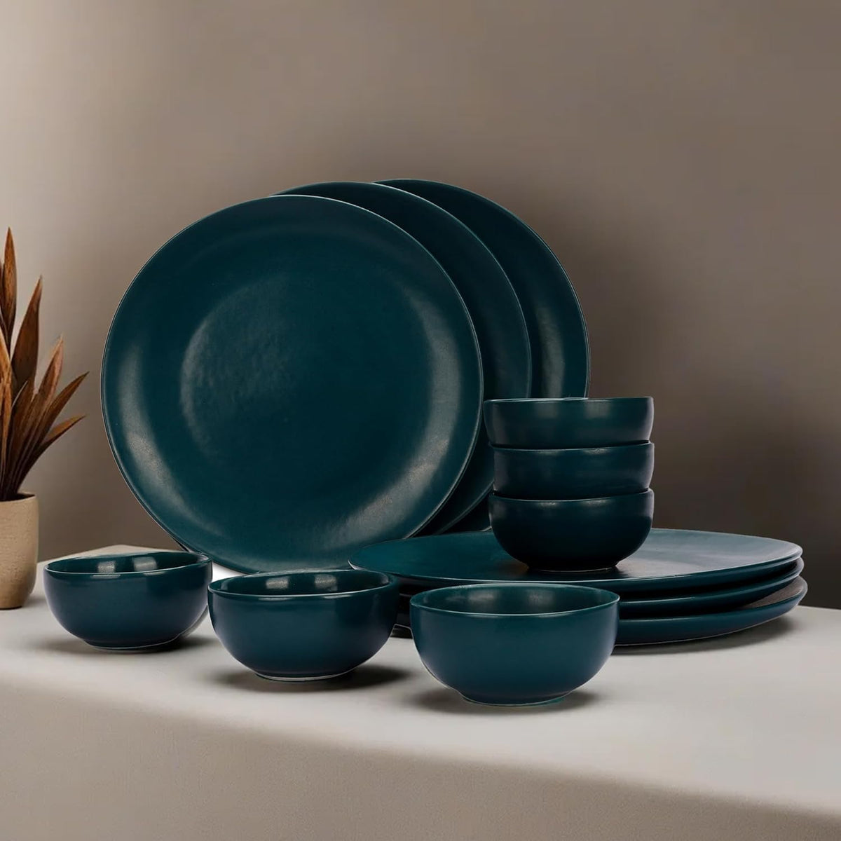 Ekhasa Ceramic Dinner Set (12 pcs, Microwave safe, Chip Resistant, Teal, Damage-Proof Packaging) | Crockery Set Dinner Set | Ceramic Dinner Plates | Stoneware Dinner Set | Porcelain Dinner Set Gift