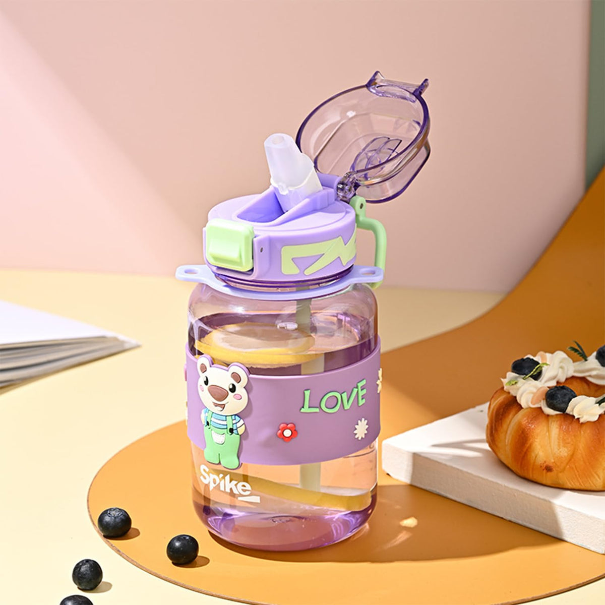 Kuber Industries Pack of 2 Kids Water Bottle With Straw |Sipper Water Bottle For Kids Boys Girls| Water Bottle with Locking Flip Lid| 800 ml |Purple | SYZ-7744A