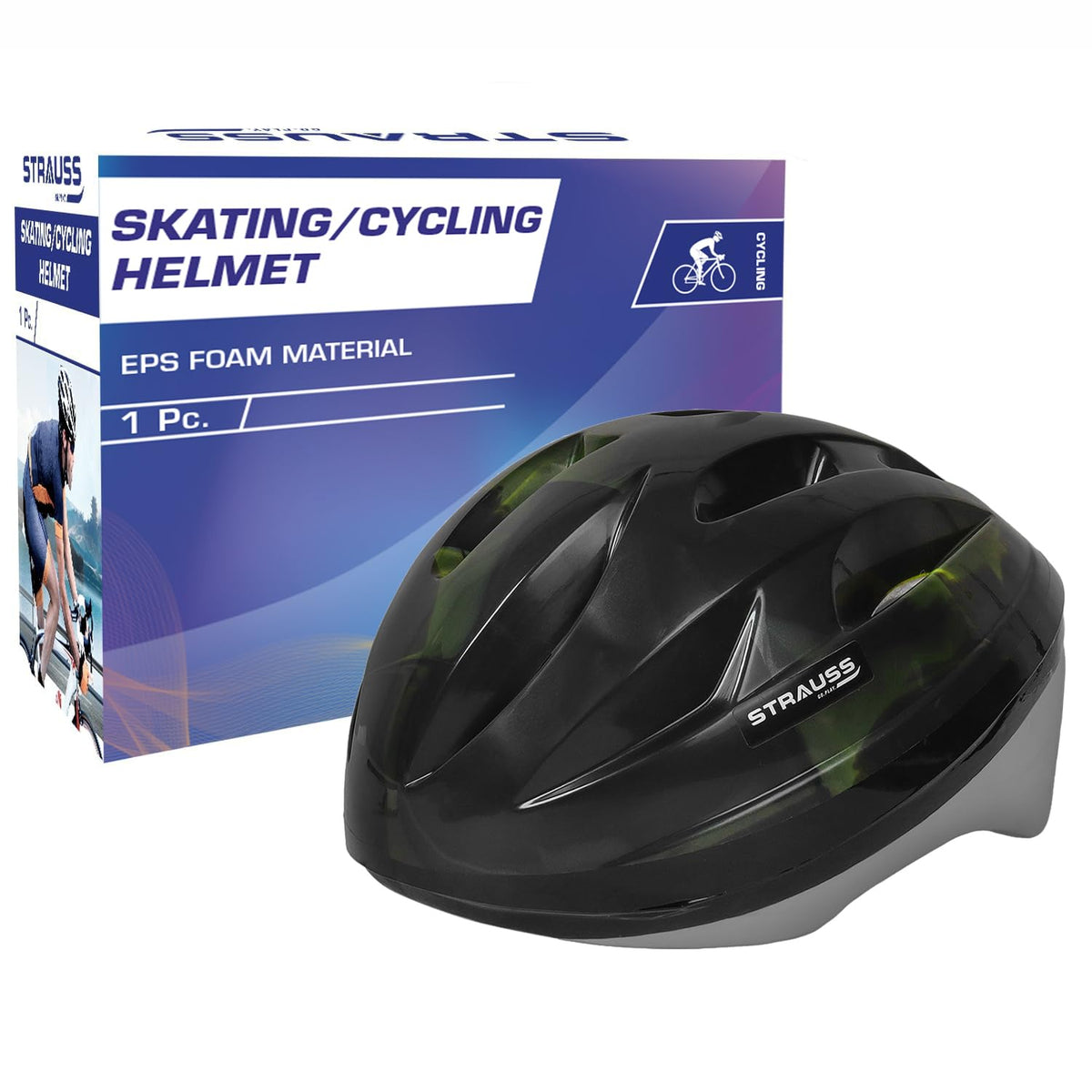 Strauss Adjustable Cycling Helmet , ELITE | Light Weight with Superior Ventilation | Mountain, Road Bike & Skating Helmet With Premium EPS Foam Lining| Ideal for Adults and Kids| Size: Junior (Black and Green)