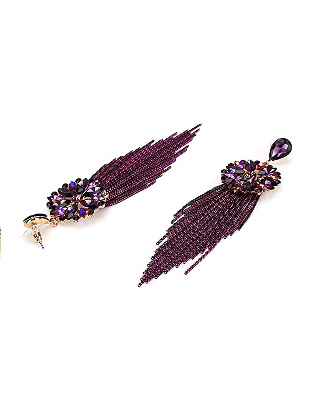 Yellow Chimes Danglers Earrings for Women Purple Crystal Earrings Long Chains Tassel Danglers Earrings for Women and