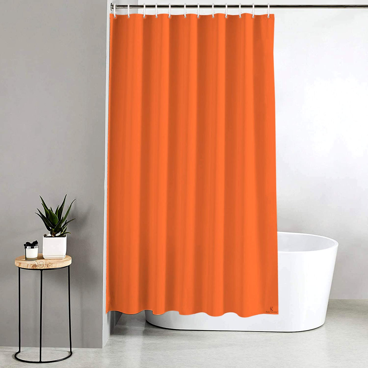 Kuber Industries PEVA Shower Curtain Liner, Heavy Duty Plastic Shower Curtain with Hooks for Bathroom, Bathtub, 70" x 80", Orange-KUBMART11540