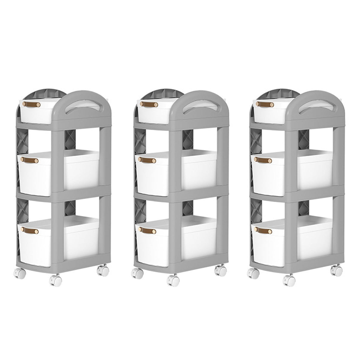 Kuber Industries Pack of 3 Multipurpose Trolley Storage Organiser | 3 Layer Shelf | Trolley with Wheels for Kitchen Accessories | Large Capacity, Easy installation, Space Saving | 812|Gray