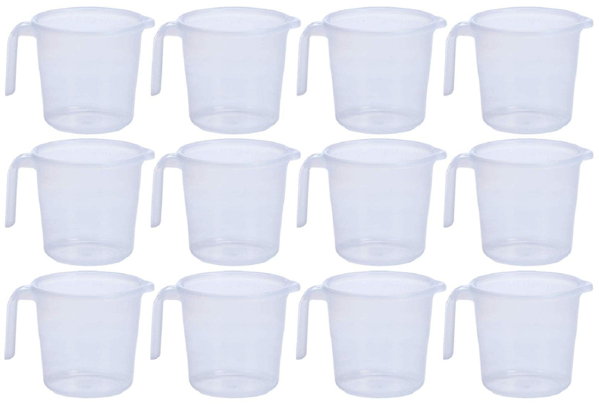 Kuber Industries Virgin Plastic 12 Pieces Transparent Bathroom Mug with Measurement,1100 ml (White)