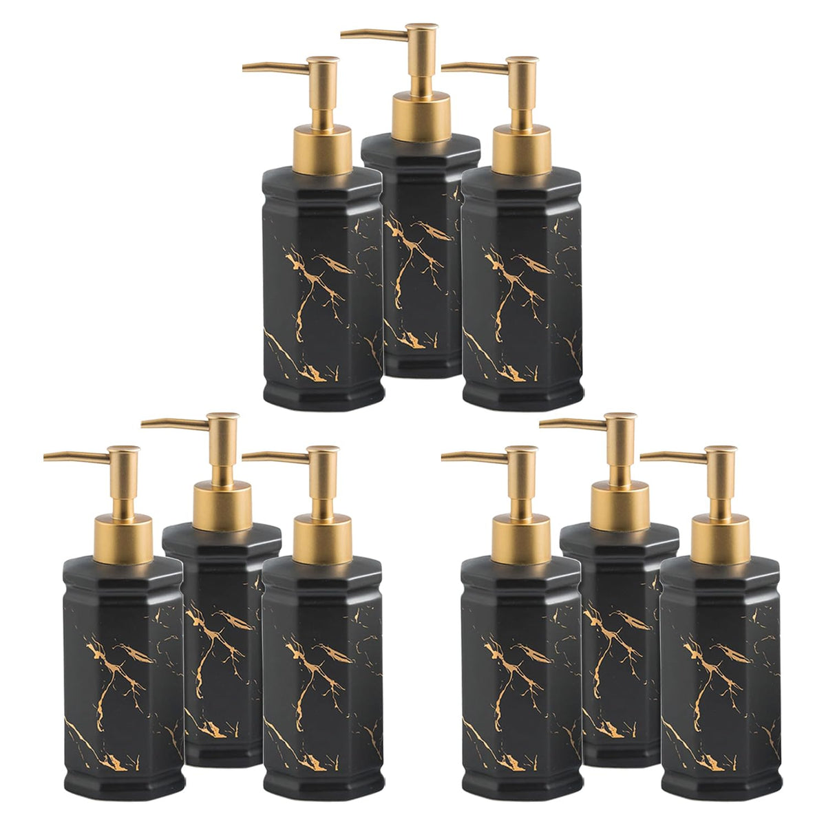 Kuber Industries Liquid Soap Dispenser | Handwash Soap Dispenser | Soap Dispenser for Wash Basin | Shampoo Dispenser Bottle | Bathroom Dispenser Bottle | 9 Piece | Pack of 3 | 350 ml | Black
