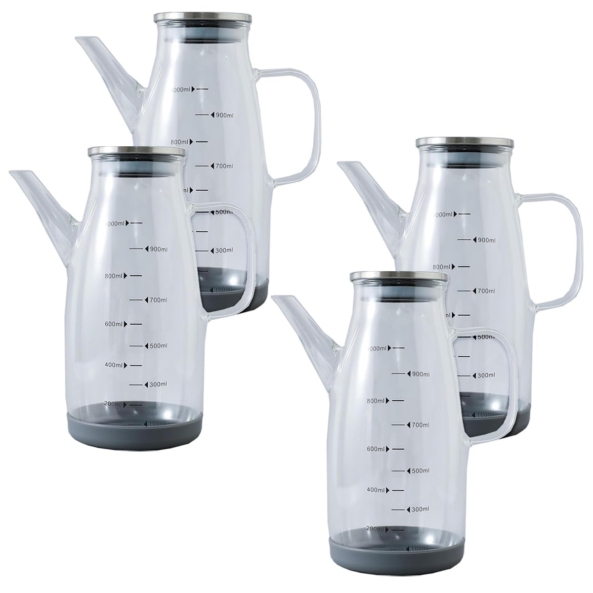 Kuber Industries Oil Dispenser | Borosilicate Oil containers for Kitchen | Oil Pourer | Glass Oil Dispenser Bottle with Cap and Handle | Oil Conatiner | 1000 ML | MRX-2307 | Pack of 4 | Transparent